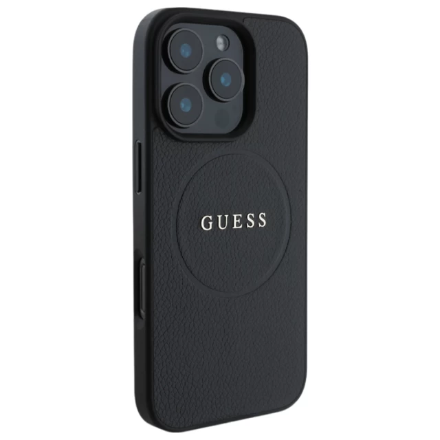 Чохол Guess Grained Gold Ring для iPhone 16 Pro Black with MagSafe (GUHMP16LPGHSMMK)