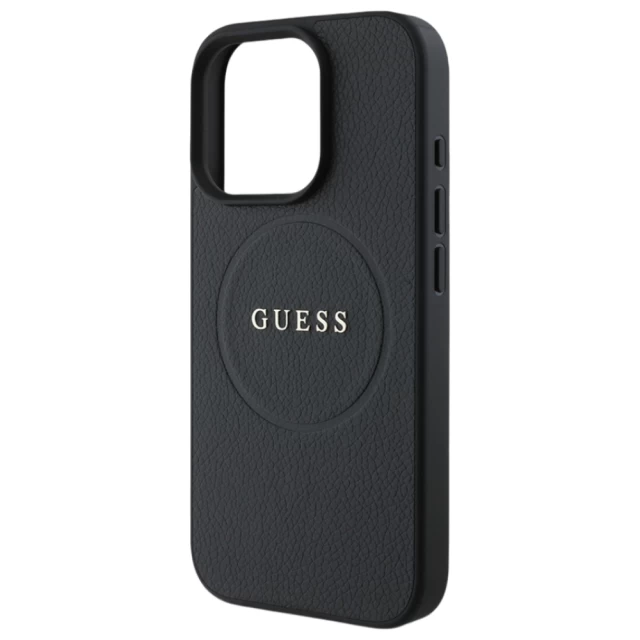 Чехол Guess Grained Gold Ring для iPhone 16 Pro Black with MagSafe (GUHMP16LPGHSMMK)