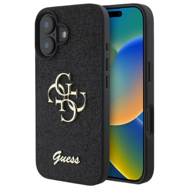 Чехол Guess Glitter Script Big 4G для iPhone 16 Plus Black (GUHCP16MHG4SGK)