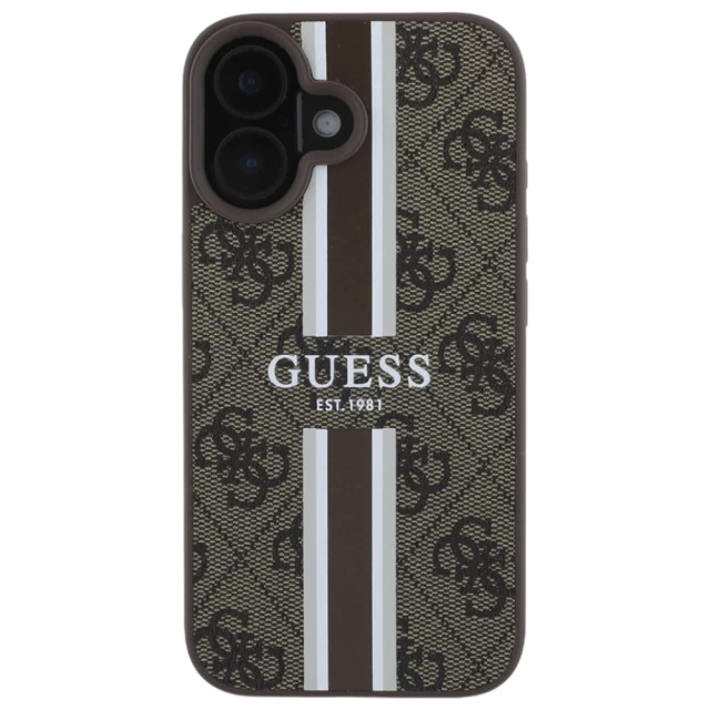 Чохол Guess 4G Printed Stripes для iPhone 16 Brown with MagSafe (GUHMP16SP4RPSW)