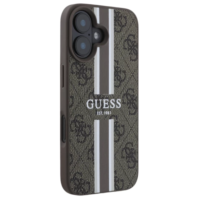 Чехол Guess 4G Printed Stripes для iPhone 16 Brown with MagSafe (GUHMP16SP4RPSW)