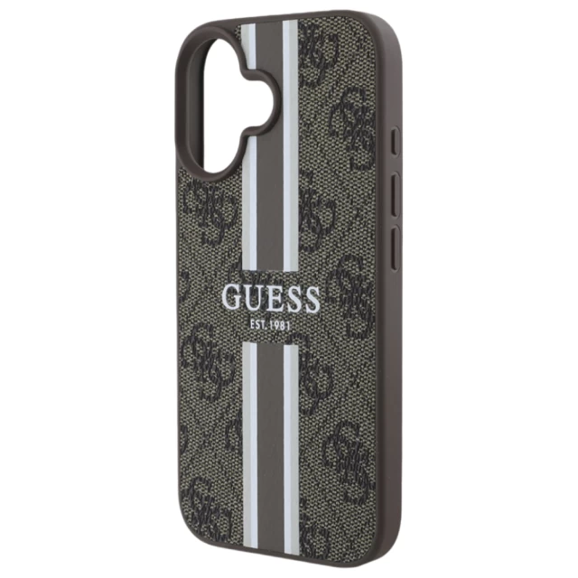 Чехол Guess 4G Printed Stripes для iPhone 16 Brown with MagSafe (GUHMP16SP4RPSW)