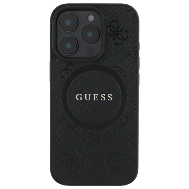 Чехол Guess Saffiano Peony Classic Logo для iPhone 16 Pro Max Black with MagSafe (GUHMP16XPSAPSMEK)