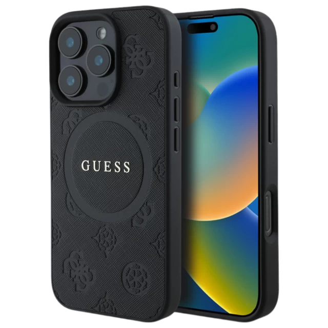 Чехол Guess Saffiano Peony Classic Logo для iPhone 16 Pro Max Black with MagSafe (GUHMP16XPSAPSMEK)