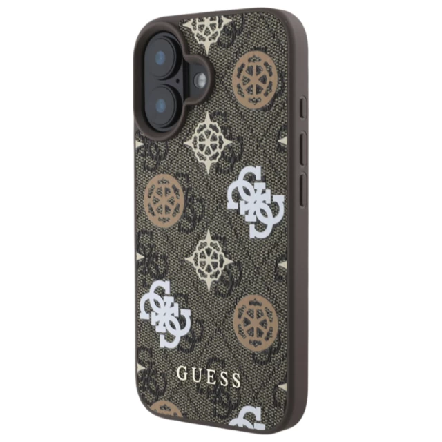 Чехол Guess Peony On 4G Background для iPhone 16 Brown with MagSafe (GUHMP16SP4PWPW)