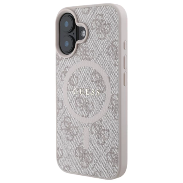 Чохол Guess 4G Collection Leather Metal Logo для iPhone 16 Pink with MagSafe (GUHMP16SG4GFRP)