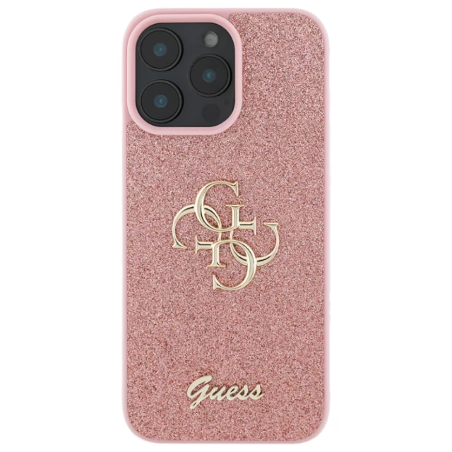 Чохол Guess Glitter Script Big 4G для iPhone 16 Pro Max Pink (GUHCP16XHG4SGP)