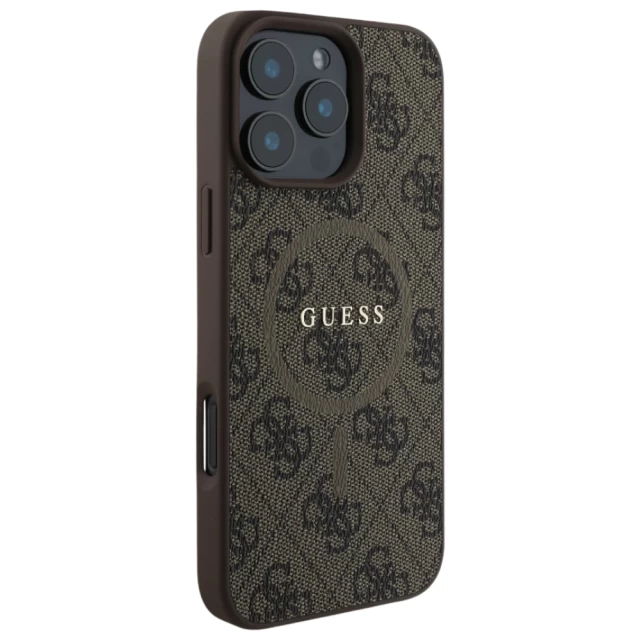 Чехол Guess 4G Collection Leather Metal Logo для iPhone 16 Pro Max Brown with MagSafe (GUHMP16XG4GFRW)