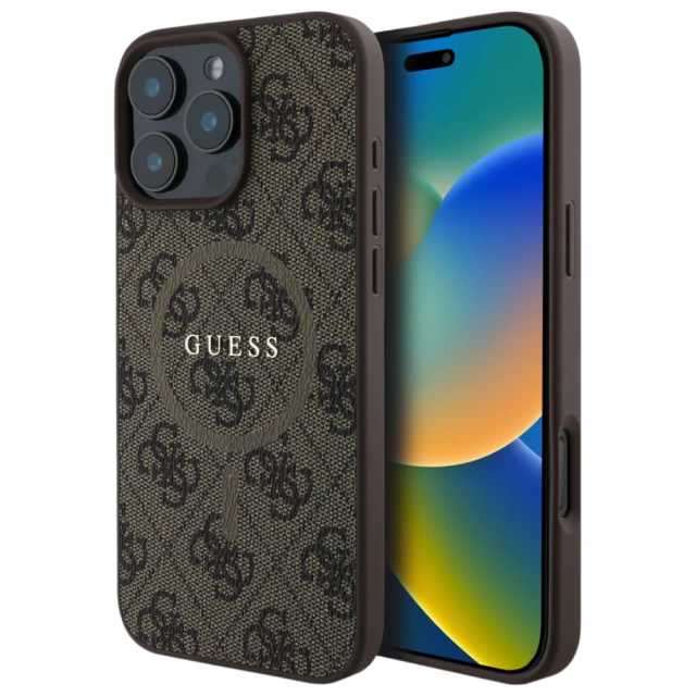 Чохол Guess 4G Collection Leather Metal Logo для iPhone 16 Pro Max Brown with MagSafe (GUHMP16XG4GFRW)