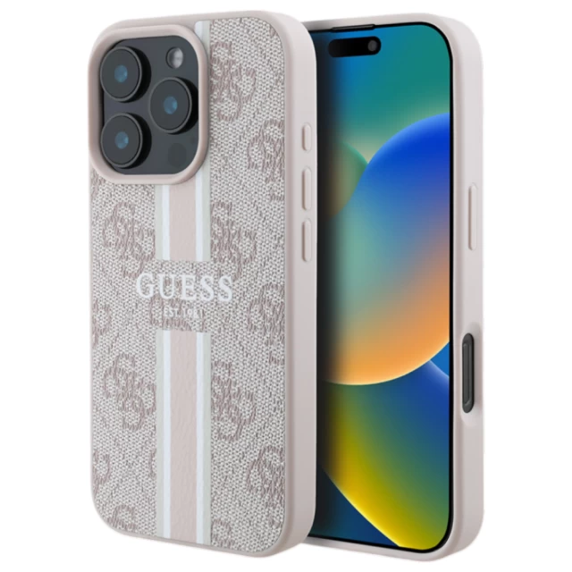 Чохол Guess 4G Printed Stripes для iPhone 16 Pro Max Pink with MagSafe (GUHMP16XP4RPSP)