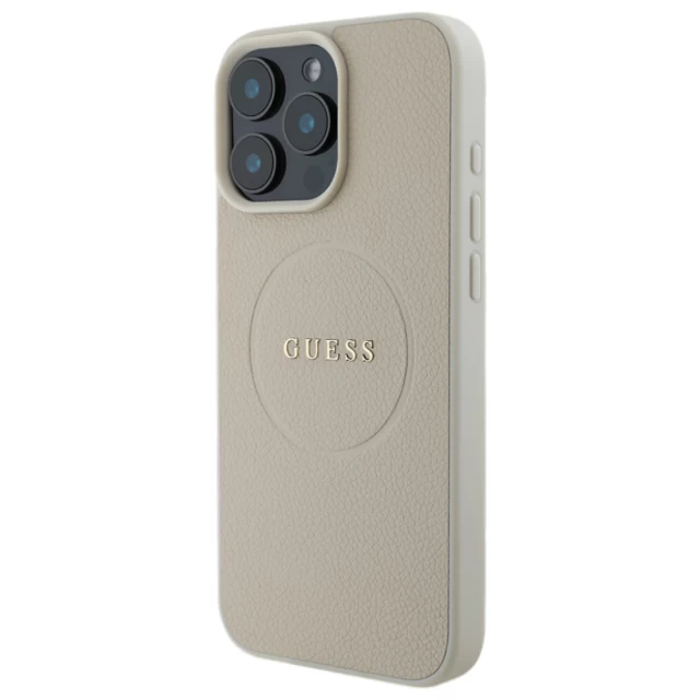 Чехол Guess Grained Gold Ring для iPhone 16 Pro Max Beige with MagSafe (GUHMP16XPGHSMME)