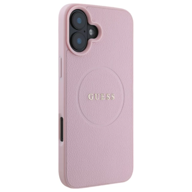 Чехол Guess Grained Gold Ring для iPhone 16 Plus Pink with MagSafe (GUHMP16MPGHSMMP)