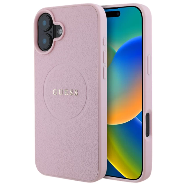 Чохол Guess Grained Gold Ring для iPhone 16 Plus Pink with MagSafe (GUHMP16MPGHSMMP)