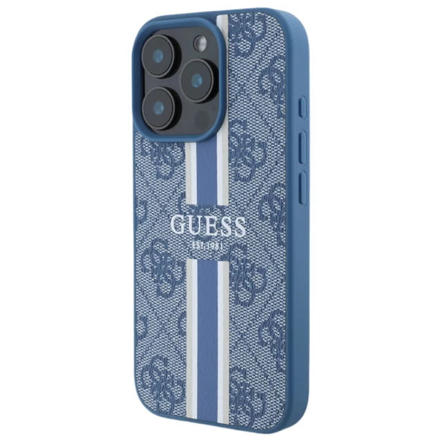 Чехол Guess 4G Printed Stripes для iPhone 16 Pro Max Blue with MagSafe (GUHMP16XP4RPSB)