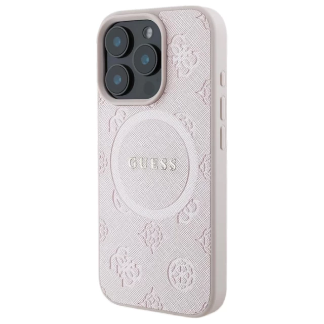 Чохол Guess Saffiano Peony Classic Logo для iPhone 16 Pro Pink with MagSafe (GUHMP16LPSAPSMEP)