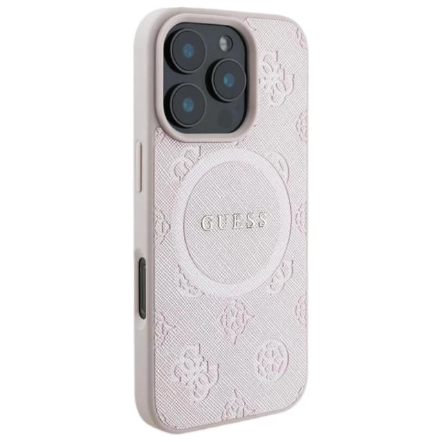 Чехол Guess Saffiano Peony Classic Logo для iPhone 16 Pro Pink with MagSafe (GUHMP16LPSAPSMEP)