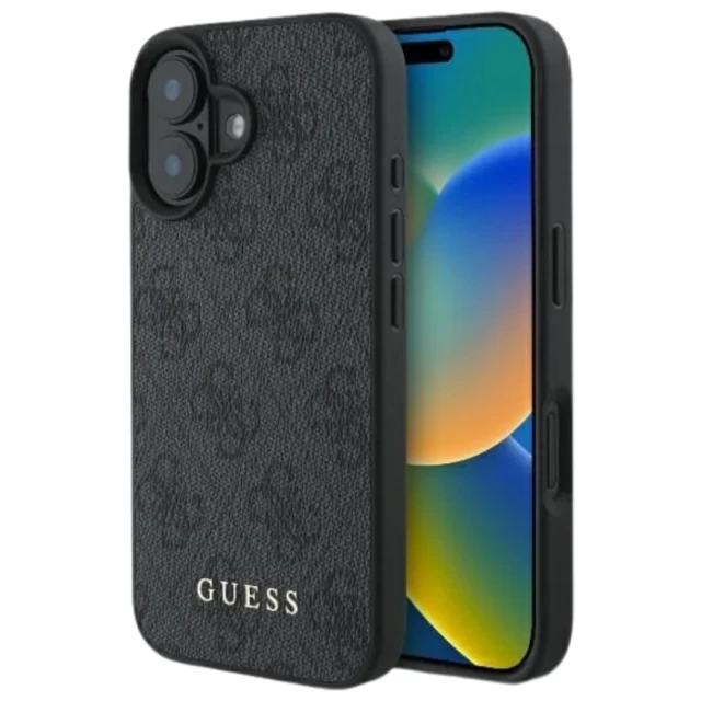 Чехол Guess 4G Metal Gold Logo для iPhone 16 Plus Black (GUHCP16MG4GFGR)