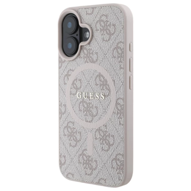 Чохол Guess 4G Collection Leather Metal Logo для iPhone 16 Plus Pink with MagSafe (GUHMP16MG4GFRP)