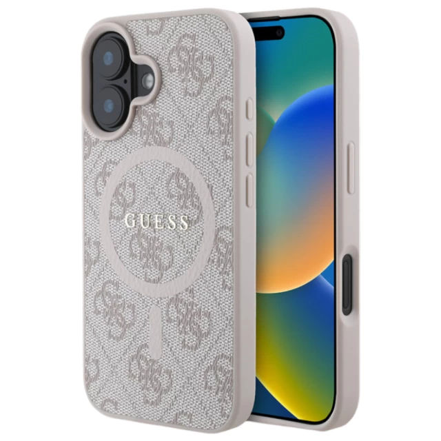 Чехол Guess 4G Collection Leather Metal Logo для iPhone 16 Plus Pink with MagSafe (GUHMP16MG4GFRP)