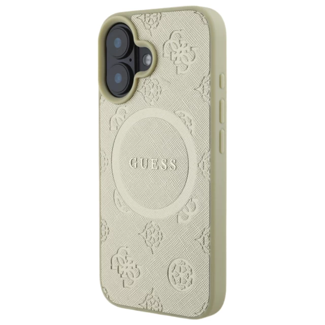 Чохол Guess Saffiano Peony Classic Logo для iPhone 16 Gold with MagSafe (GUHMP16SPSAPSMED)