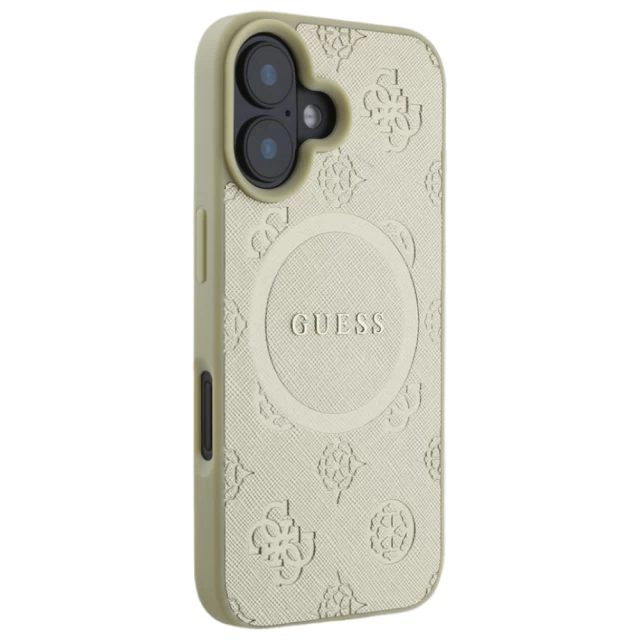 Чохол Guess Saffiano Peony Classic Logo для iPhone 16 Gold with MagSafe (GUHMP16SPSAPSMED)