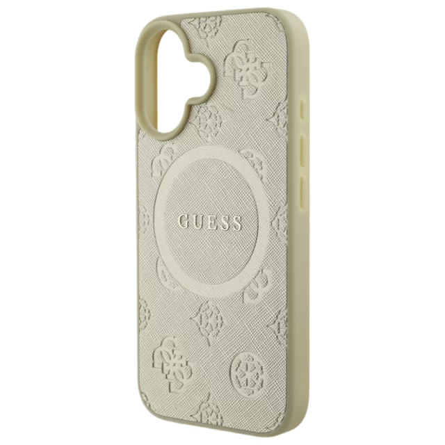 Чехол Guess Saffiano Peony Classic Logo для iPhone 16 Gold with MagSafe (GUHMP16SPSAPSMED)