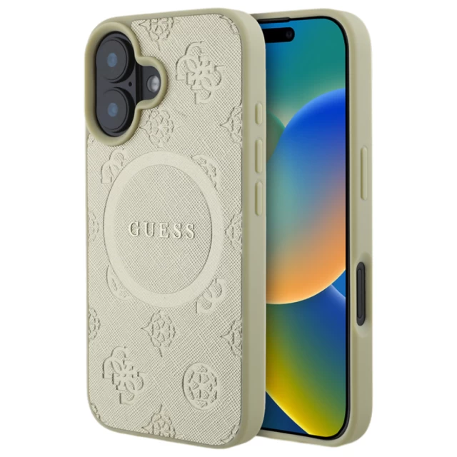 Чохол Guess Saffiano Peony Classic Logo для iPhone 16 Gold with MagSafe (GUHMP16SPSAPSMED)