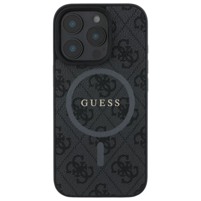 Чехол Guess 4G Collection Leather Metal Logo для iPhone 16 Pro Black with MagSafe (GUHMP16LG4GFRK)