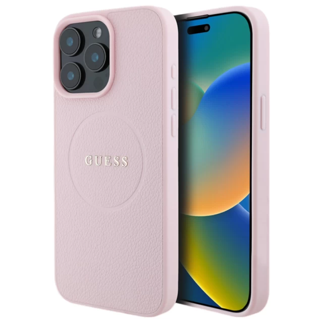 Чехол Guess Grained Gold Ring для iPhone 15 Pro Max Pink with MagSafe (GUHMP15XPGHSMMP)