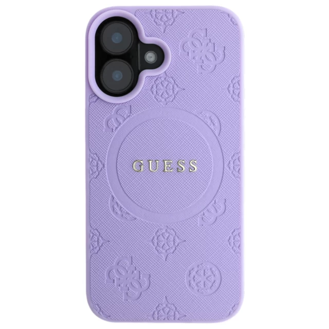 Чехол Guess Saffiano Peony Classic Logo для iPhone 16 Purple with MagSafe (GUHMP16SPSAPSMEU)