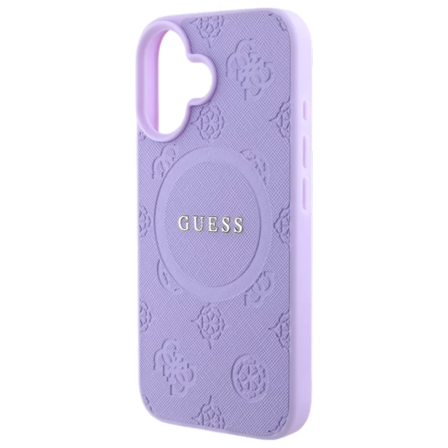 Чехол Guess Saffiano Peony Classic Logo для iPhone 16 Purple with MagSafe (GUHMP16SPSAPSMEU)