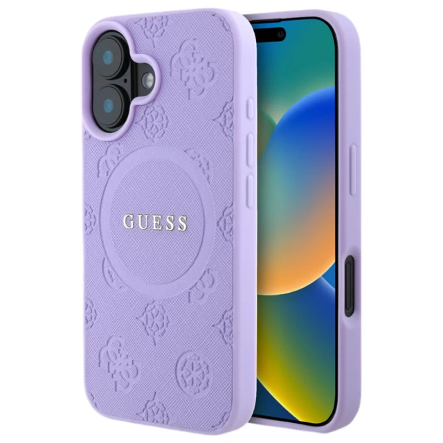 Чохол Guess Saffiano Peony Classic Logo для iPhone 16 Purple with MagSafe (GUHMP16SPSAPSMEU)