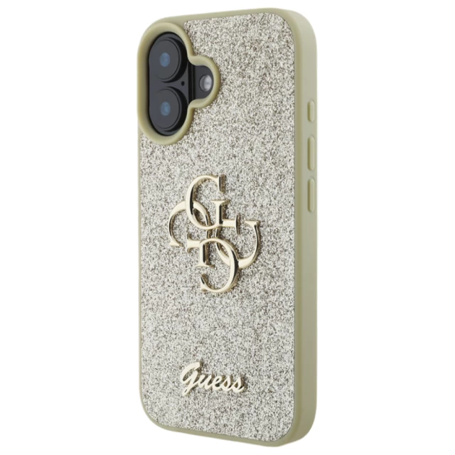 Чехол Guess Glitter Script Big 4G для iPhone 16 Gold (GUHCP16SHG4SGD)