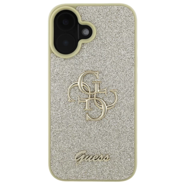 Чехол Guess Glitter Script Big 4G для iPhone 16 Gold (GUHCP16SHG4SGD)