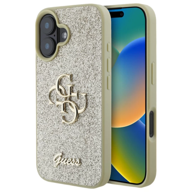 Чохол Guess Glitter Script Big 4G для iPhone 16 Gold (GUHCP16SHG4SGD)