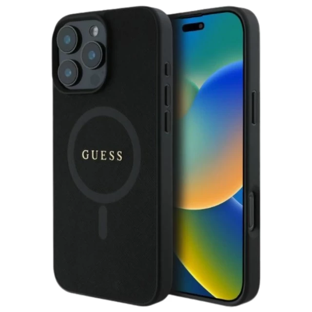 Чехол Guess Saffiano для iPhone 16 Pro Black with MagSafe (GUHMP16LPSAHMCK)