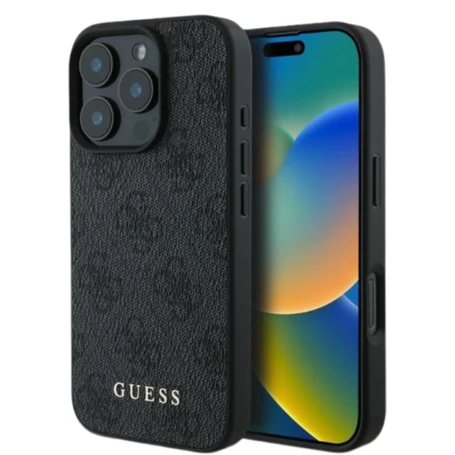 Чохол Guess 4G Metal Gold Logo для iPhone 16 Pro Max Black (GUHCP16XG4GFGR)