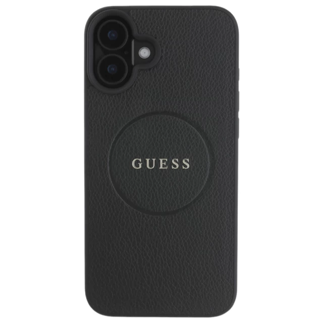 Чехол Guess Grained Gold Ring для iPhone 16 Plus Black with MagSafe (GUHMP16MPGHSMMK)