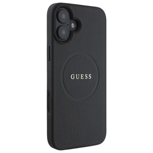 Чехол Guess Grained Gold Ring для iPhone 16 Plus Black with MagSafe (GUHMP16MPGHSMMK)