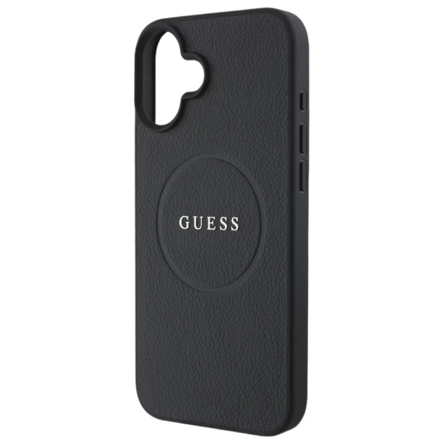 Чехол Guess Grained Gold Ring для iPhone 16 Plus Black with MagSafe (GUHMP16MPGHSMMK)