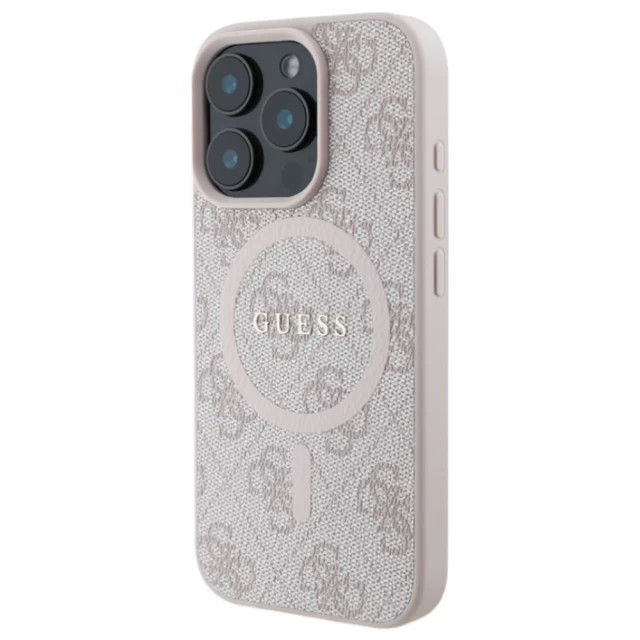 Чохол Guess 4G Collection Leather Metal Logo для iPhone 16 Pro Pink with MagSafe (GUHMP16LG4GFRP)