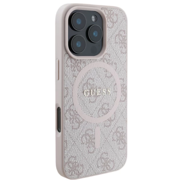 Чехол Guess 4G Collection Leather Metal Logo для iPhone 16 Pro Pink with MagSafe (GUHMP16LG4GFRP)