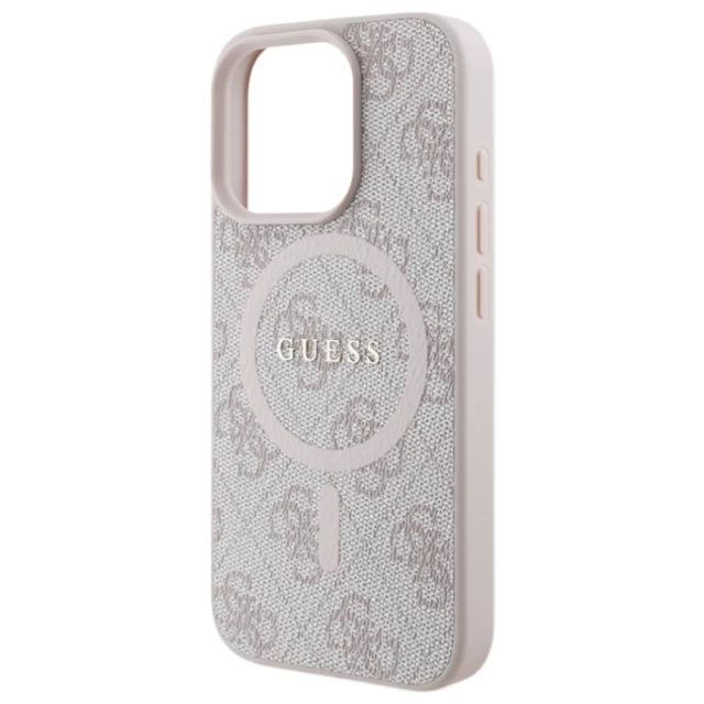 Чохол Guess 4G Collection Leather Metal Logo для iPhone 16 Pro Pink with MagSafe (GUHMP16LG4GFRP)