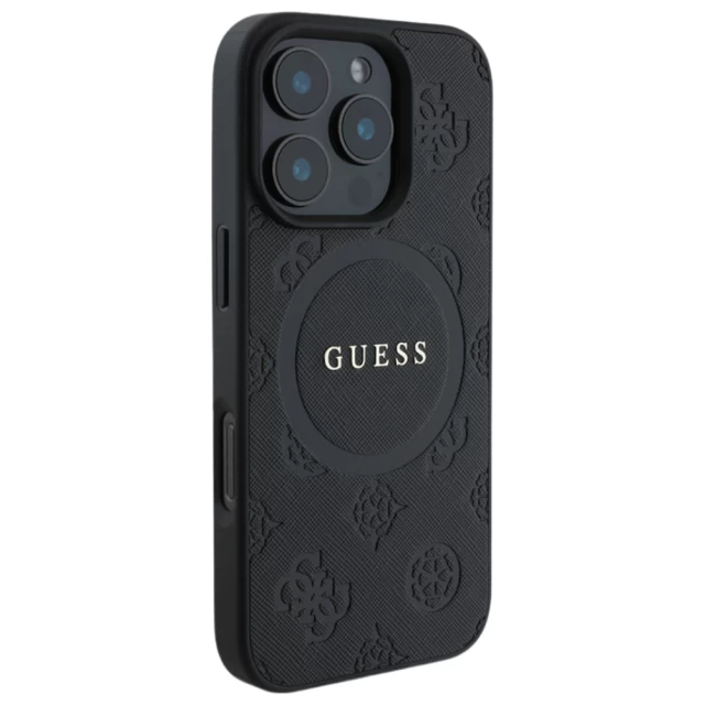 Чохол Guess Saffiano Peony Classic Logo для iPhone 16 Pro Black with MagSafe (GUHMP16LPSAPSMEK)