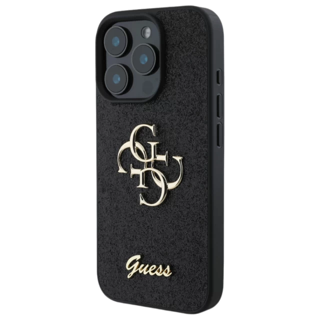 Чехол Guess Glitter Script Big 4G для iPhone 16 Pro Black (GUHCP16LHG4SGK)