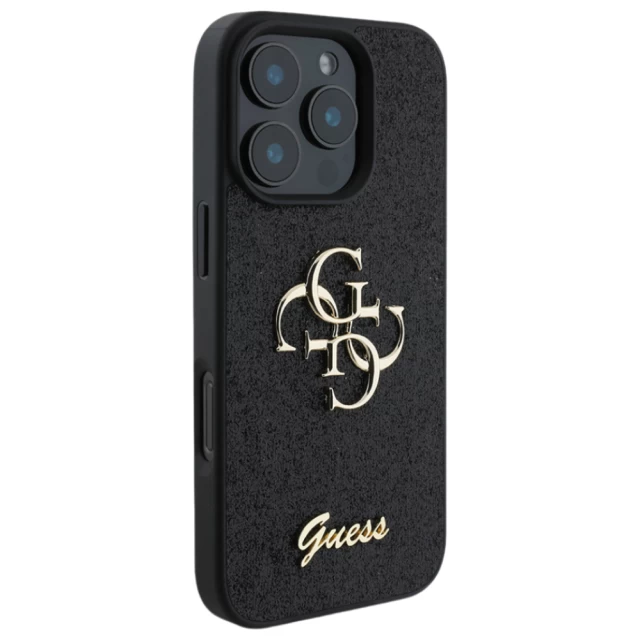 Чехол Guess Glitter Script Big 4G для iPhone 16 Pro Max Black (GUHCP16XHG4SGK)