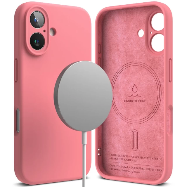 Чохол Ringke Silicone Magnetic для iPhone 16 Pink with MagSafe (8800274960657)