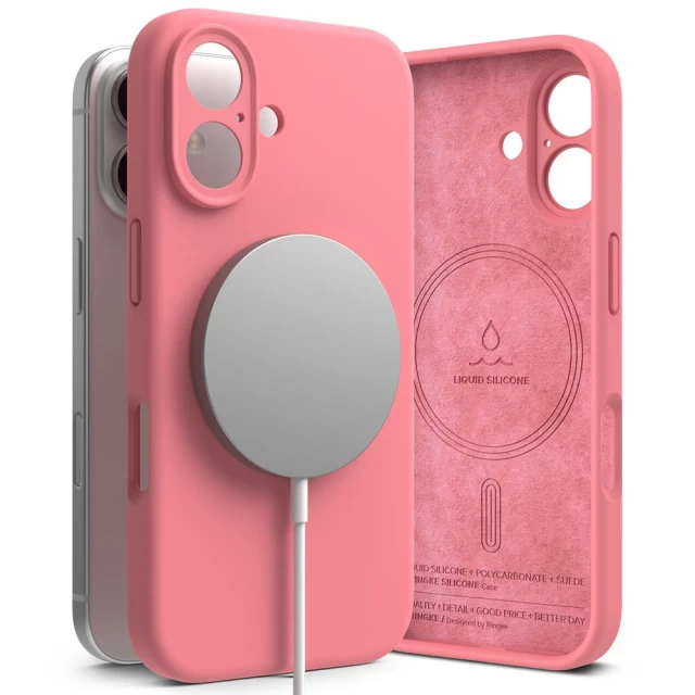 Чехол Ringke Silicone Magnetic для iPhone 16 Pink with MagSafe (8800274960657)