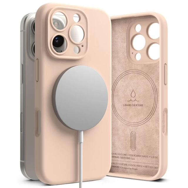 Чехол Ringke Silicone Magnetic для iPhone 16 Pro Pink Sand with MagSafe (8809961789960)