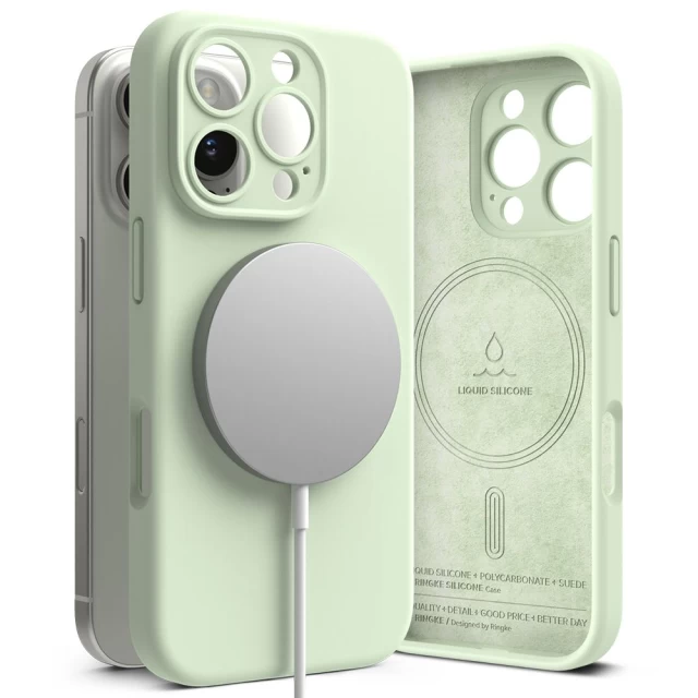 Чохол Ringke Silicone Magnetic для iPhone 16 Pro Soft Mint with MagSafe (8800274960015)